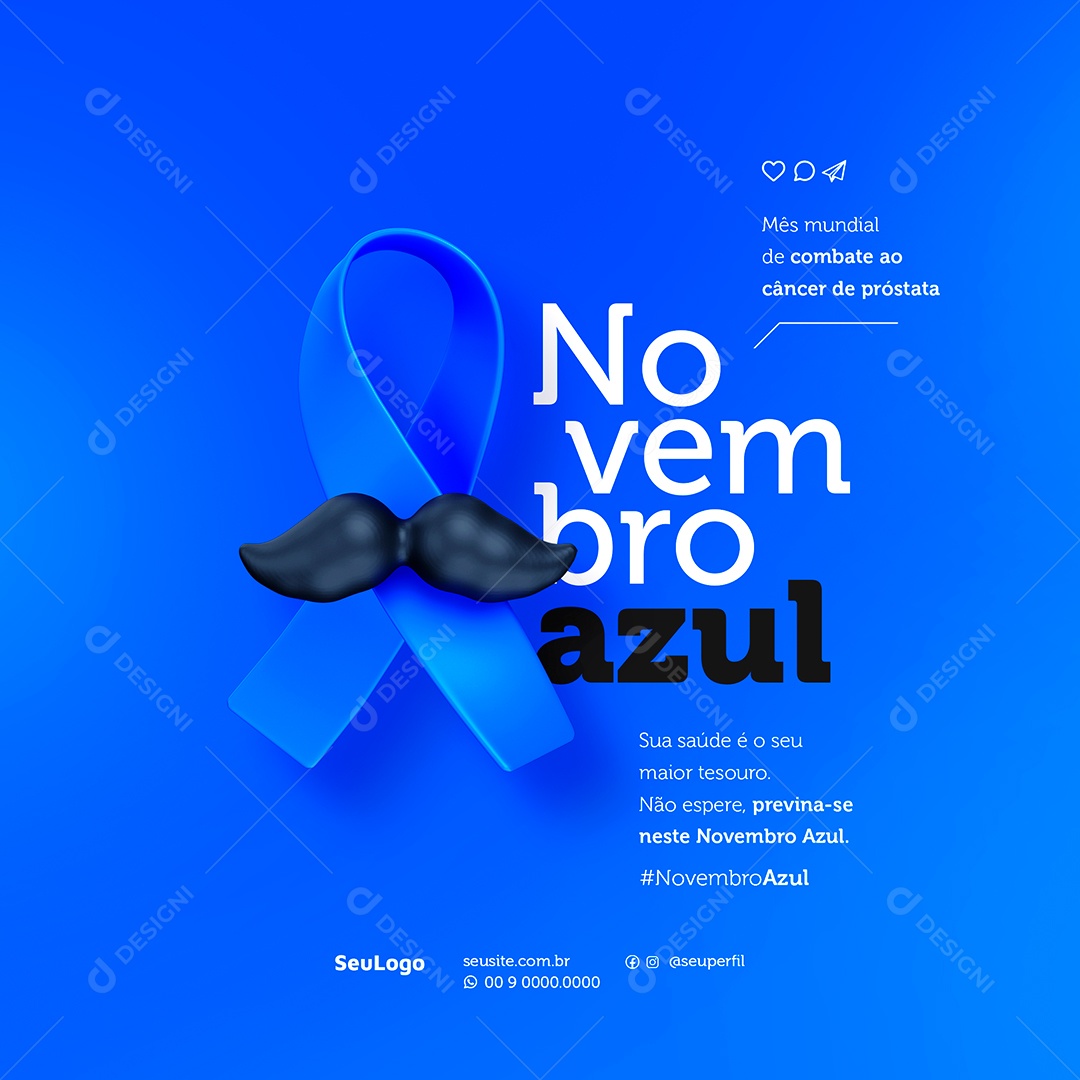 Social Media Novembro Azul Sua Saúde é o seu Maior Tesouro Mês Mundial de Combate ao Câncer de Próstata PSD Editável
