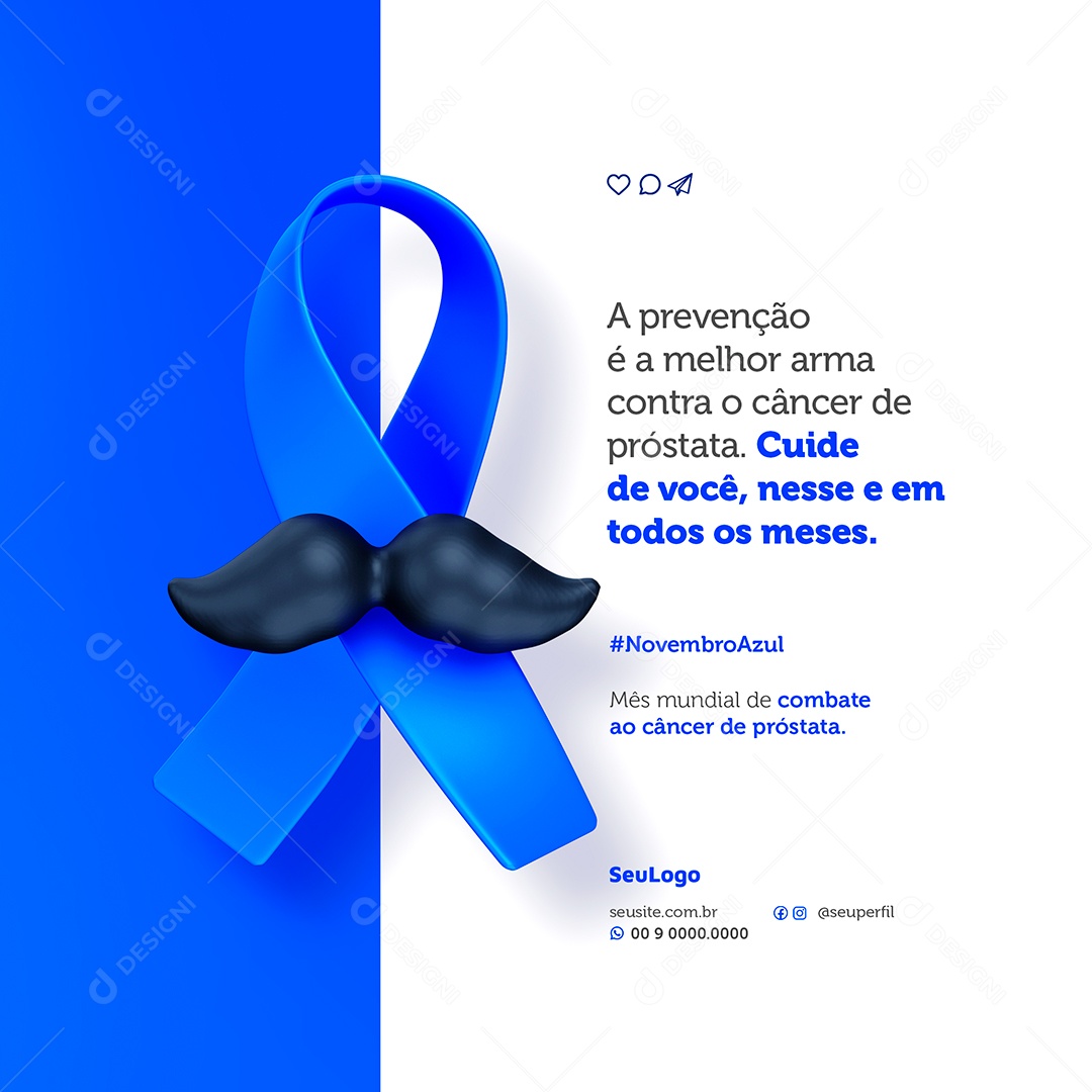 Novembro Azul A Prevenção é a Melhor Arma Mês de Prevenção ao Câncer de Próstata Social Media PSD Editável