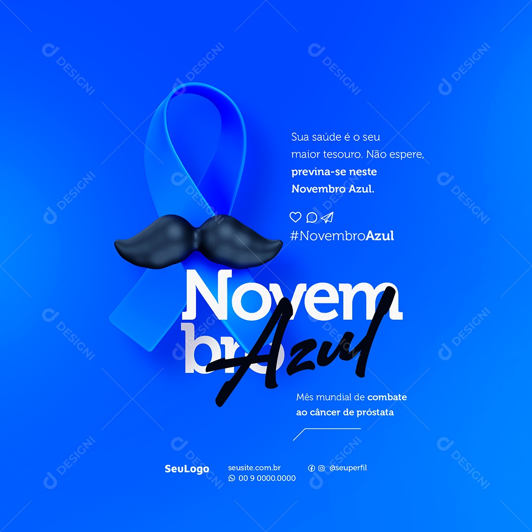 Novembro Azul Sua Saúde é o seu Maior Tesouro Mês Mundial de Combate ao Câncer de Próstata Social Media PSD Editável