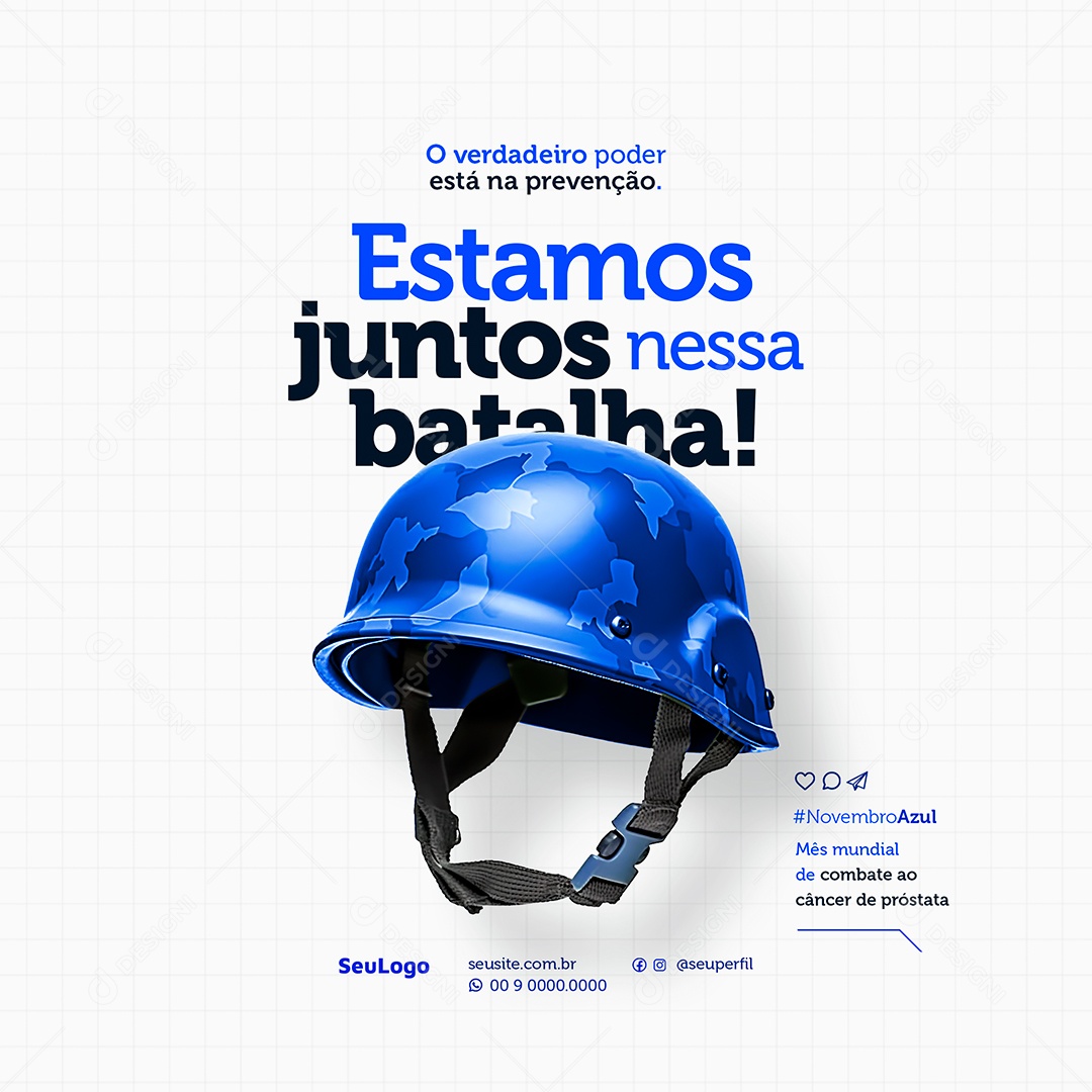 Novembro Azul Estamos Juntos nessa Batalha Mês de Prevenção ao Câncer de Próstata Social Media PSD Editável