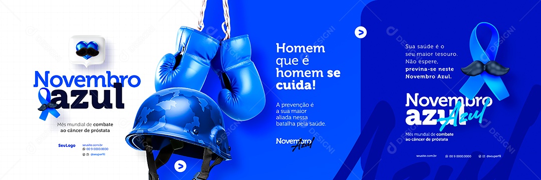 Carrossel Novembro Azul Homem que é Homem se Cuida Mês Mundial de Combate ao Câncer de Próstata Social Media PSD Editável