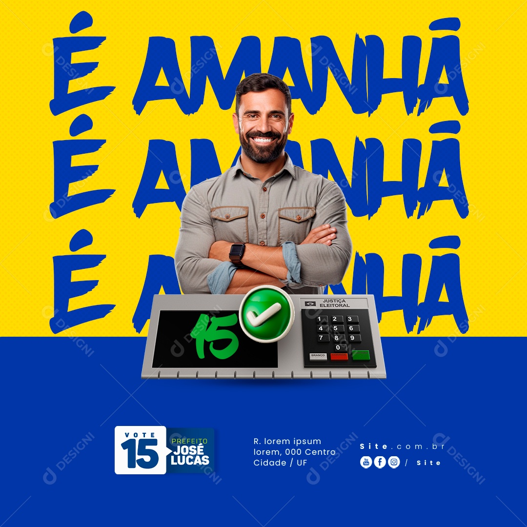 Política é Amanhã Vote 15 Prefeito José Lucas Social Media PSD Editável