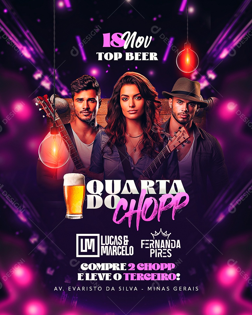 Flyer Top Beer Quarta Do Chopp Lucas & Marcelo Fernanda Pires Social Media PSD Editável