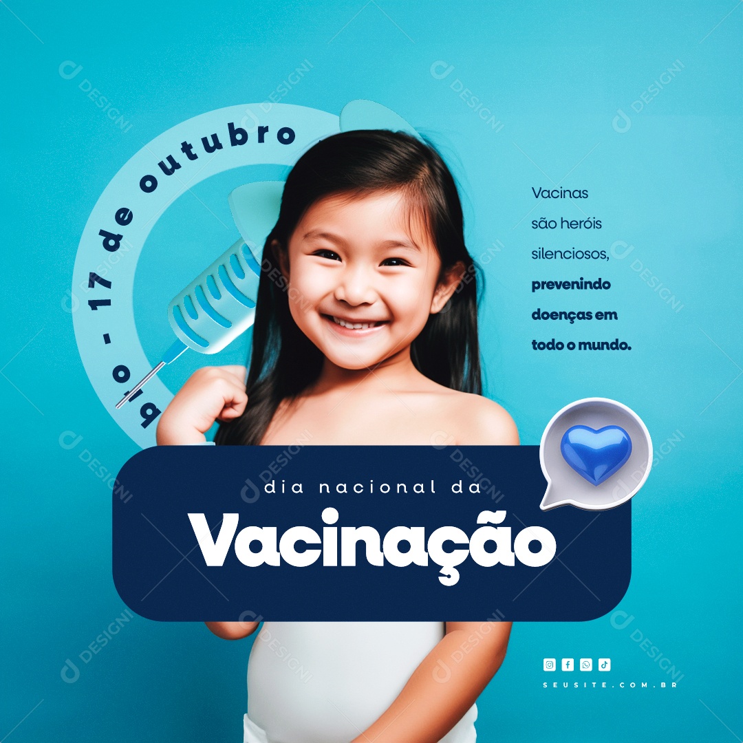 Dia Nacional da Vacinação Vacinas são Heróis Silenciosos Prevenindo Doenças Social Media PSD Editável