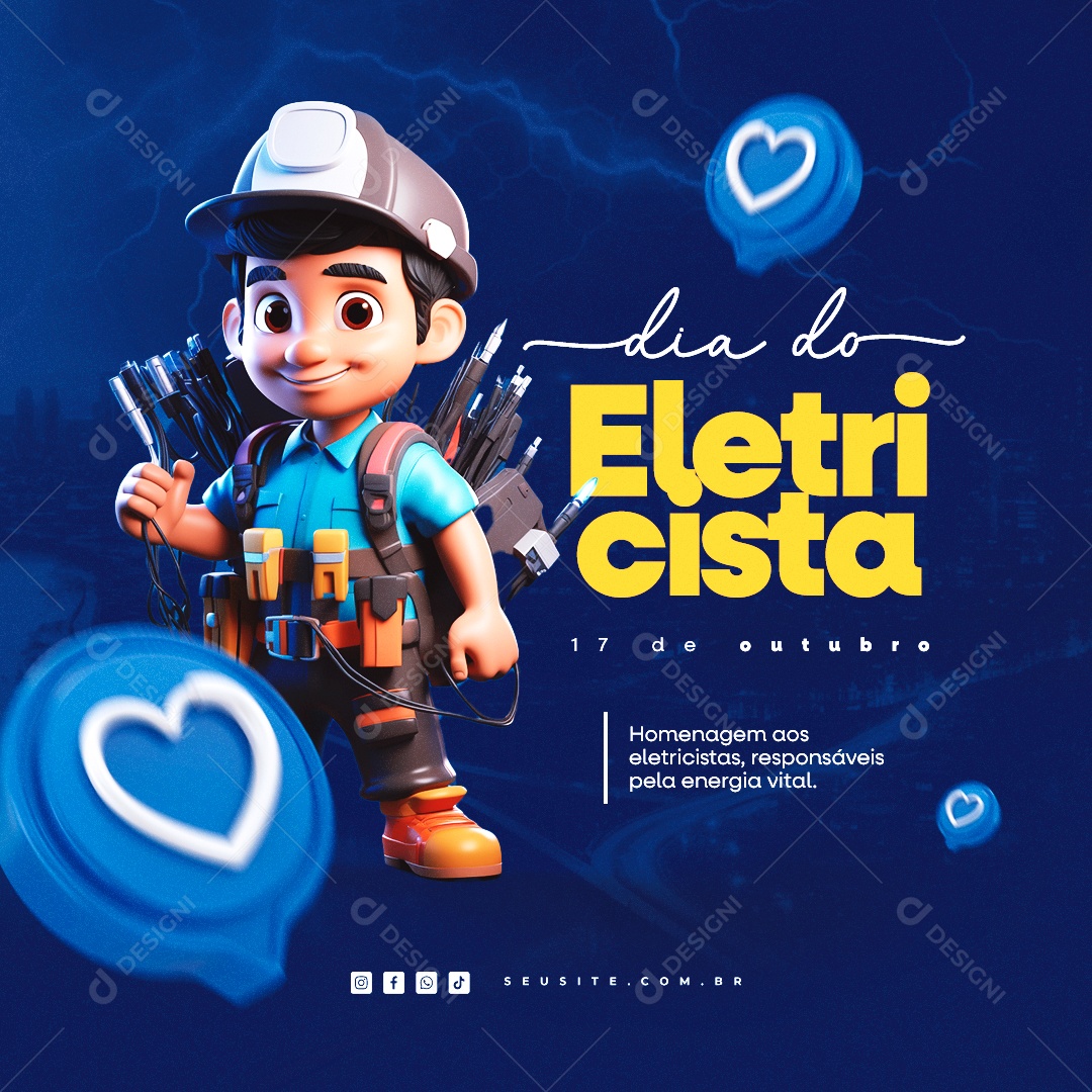 Dia do Eletricista Homenagem aos Eletricistas Responsáveis pela Energia Vital Social Media PSD editável