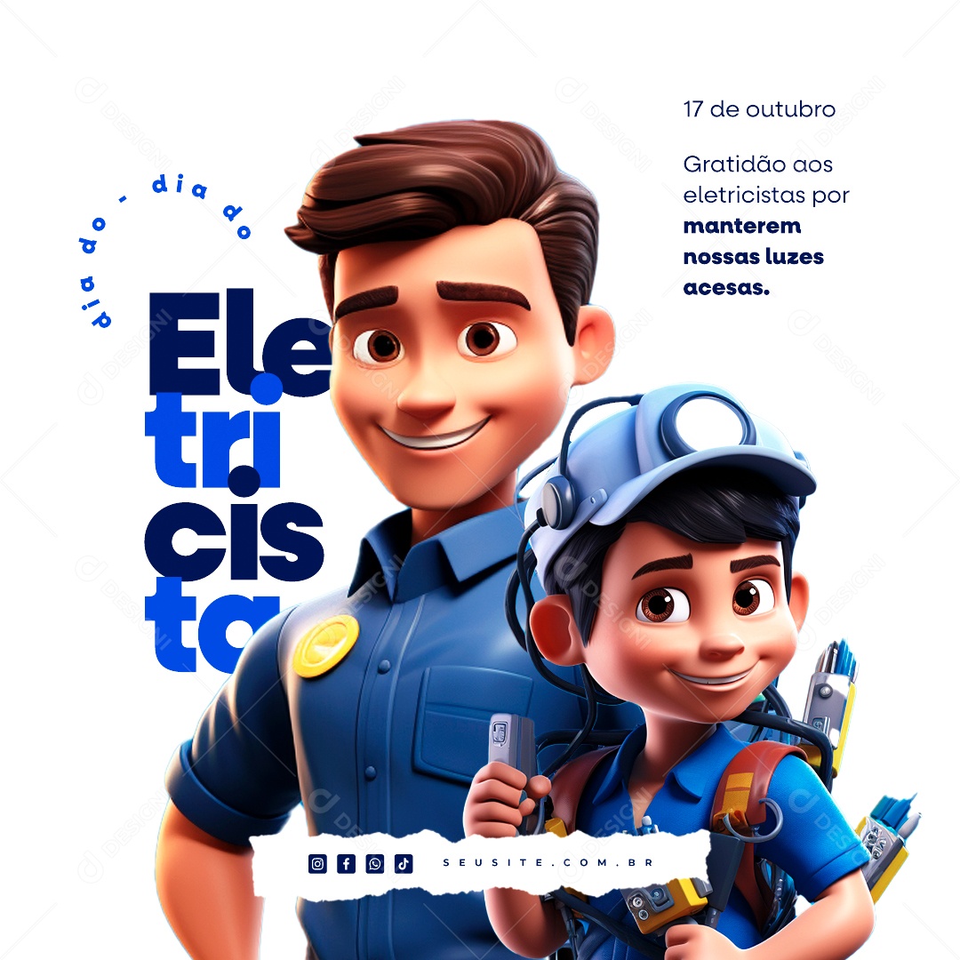 Dia do Eletricista Gratidão aos Eletricistas por Manterem nossas Luzes Acesas Social Media PSD Editável