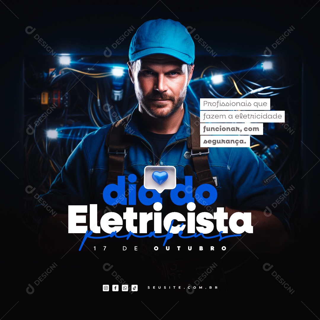 Dia do Eletricista Profissionais que Fazem a Eletricidade Funcionar com Segurança Social Media PSD Editável
