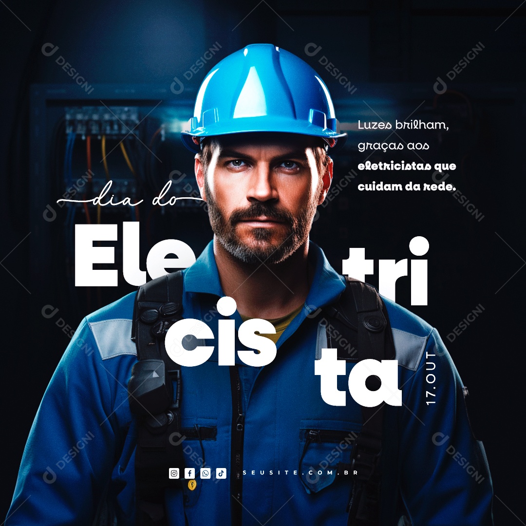 Dia do Eletricista Luzes Brilham Graças aos Eletricistas que Cuidam da Rede Social Media PSD Editável