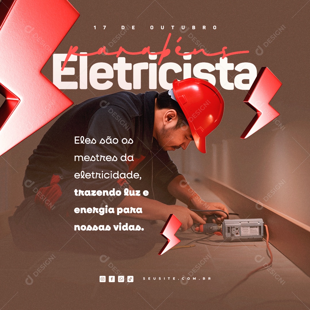 Dia do Eletricista Eles são os Mestres da Eletricidade Social Media PSD Editável