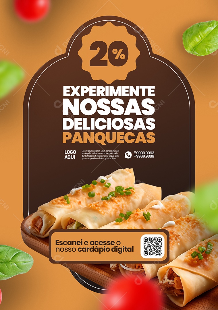 Lanchonete Experimente nossas Deliciosas Panquecas 20% de Desconto Social Media PSD Editável