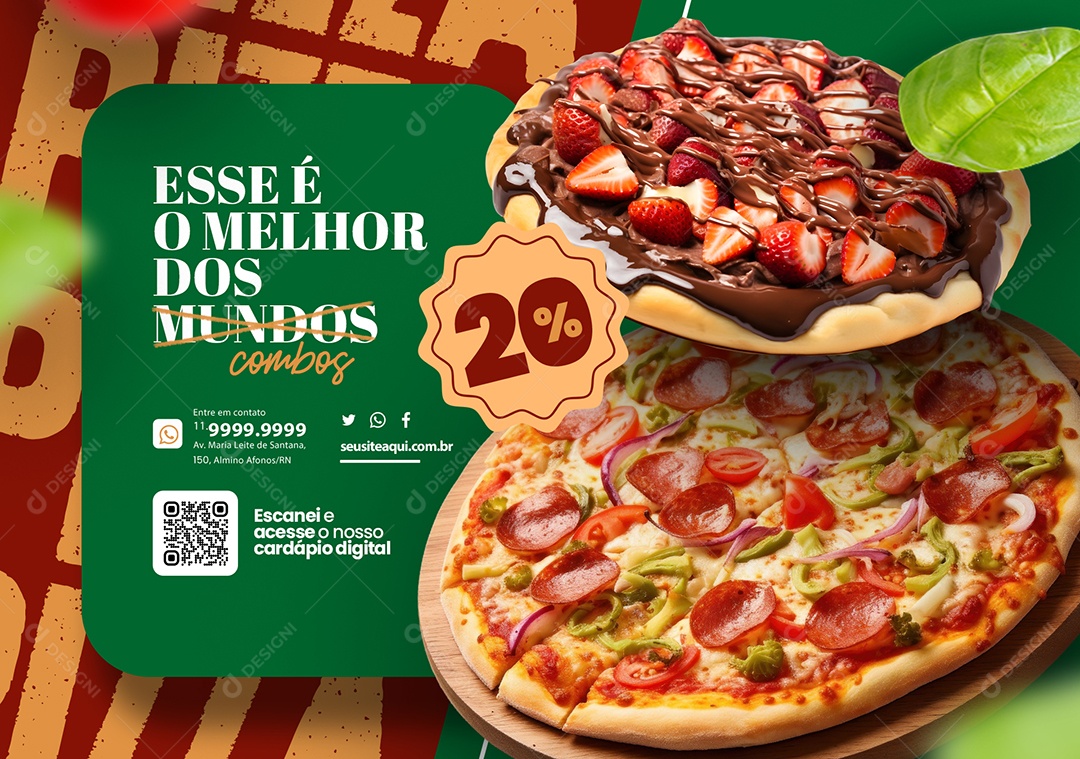 Banner Pizzaria Esse é o Melhor dos Combos 20% de Desconto Pizza Social Media PSD Editável