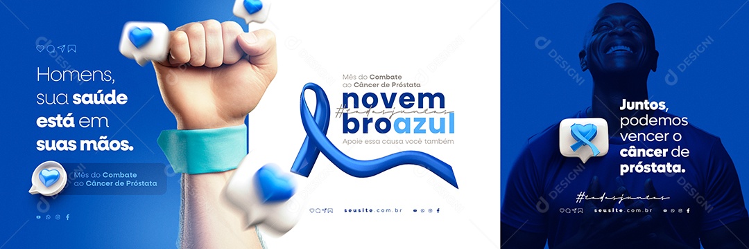 Carrossel Novembro Azul Mês do Combate ao Câncer de Próstata Social Media PSD Editável