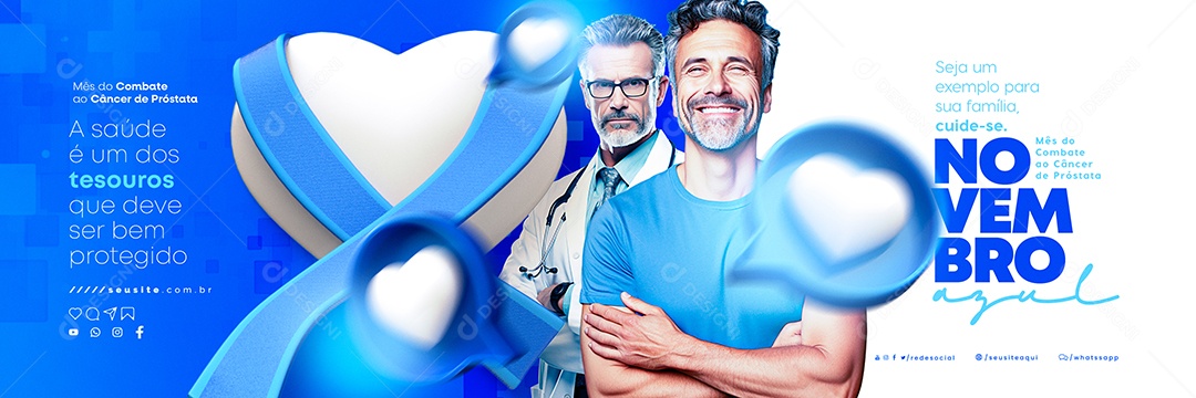Carrossel Novembro Azul A Saúde é um dos Tesouros que Deve ser Bem Protegido Mês de Combate ao Câncer de Próstata Social Media PSD Editável