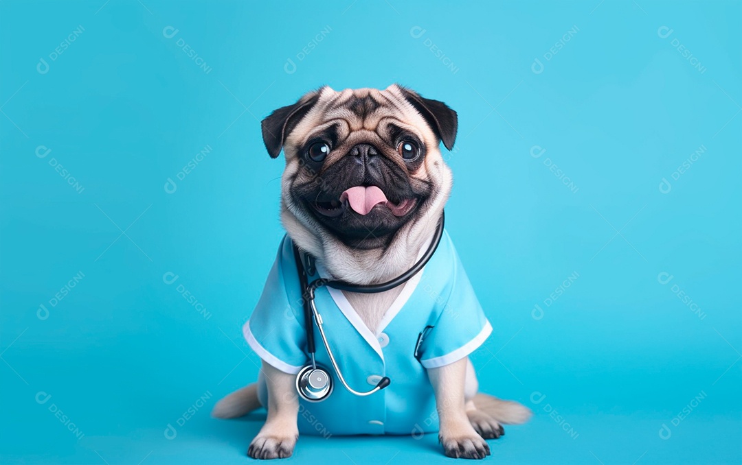 Cachorro fofo sobre fundo isolado azul