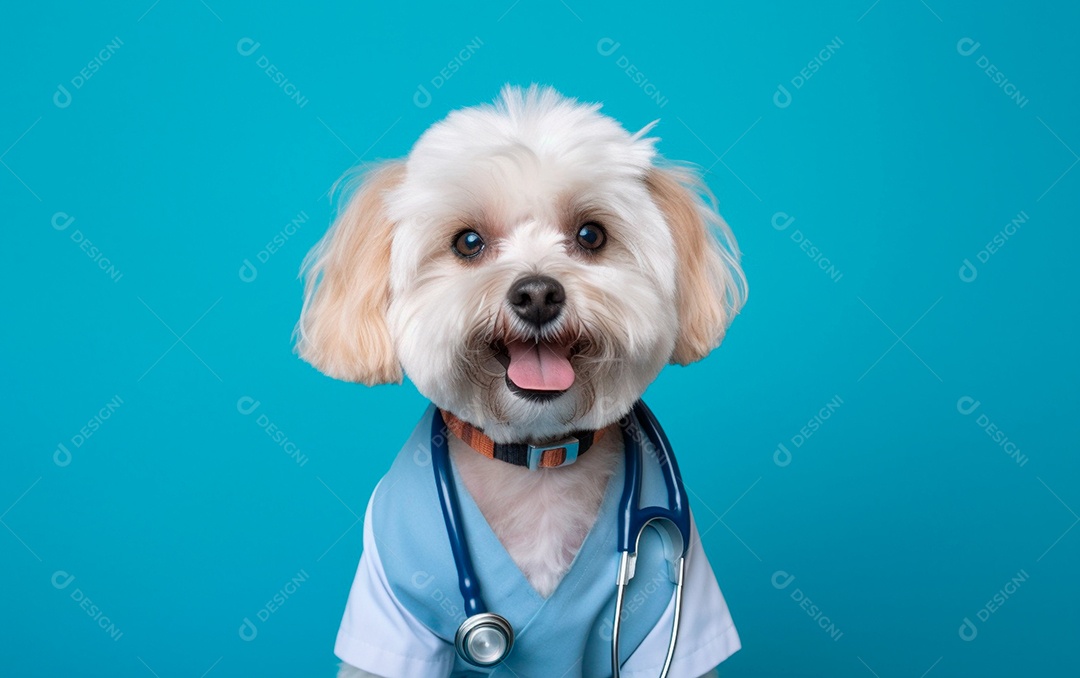 Cachorro fofo sobre fundo isolado azul