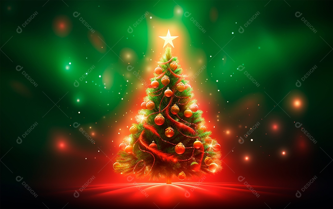 Linda arvore de natal brilhando sobre fundo desfocado