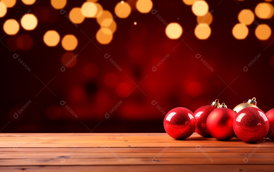 Enfeites de natal sobre uma mesa de madeira