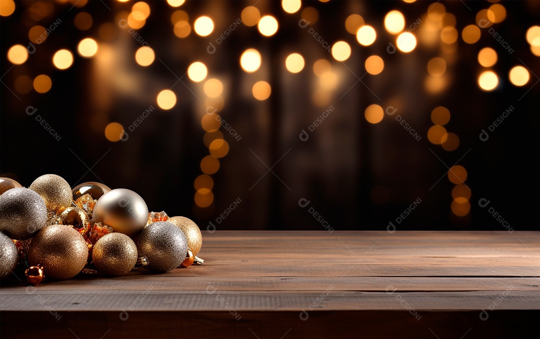 Enfeites de natal sobre uma mesa dem madeira