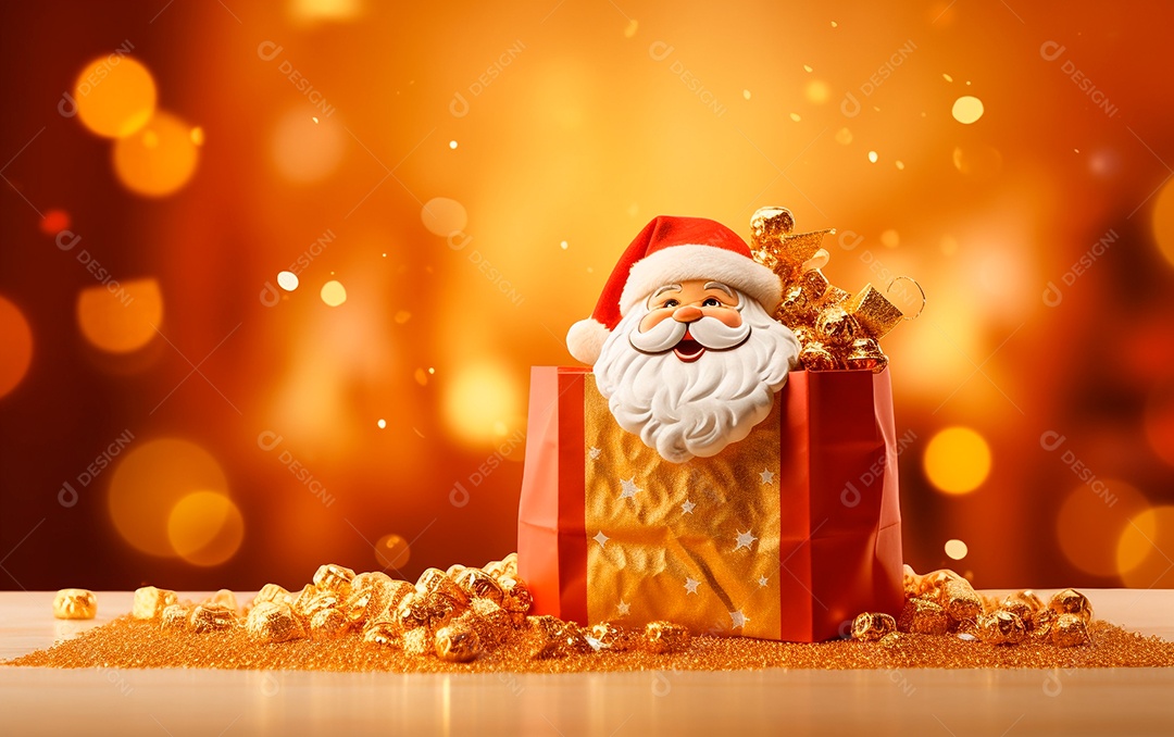 Miniatura de Papai Noel sobre fundo de luzes