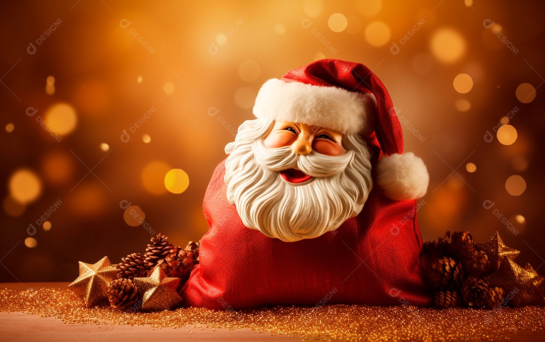 Miniatura de Papai Noel sobre fundo de luzes