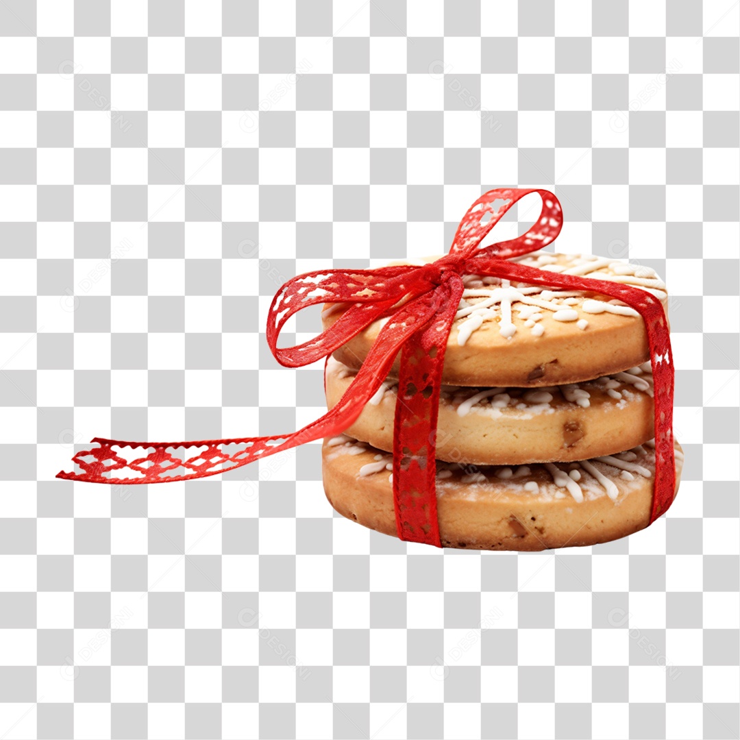 Biscoito com Laço de Fita Vermelha para o Natal PNG Transparente