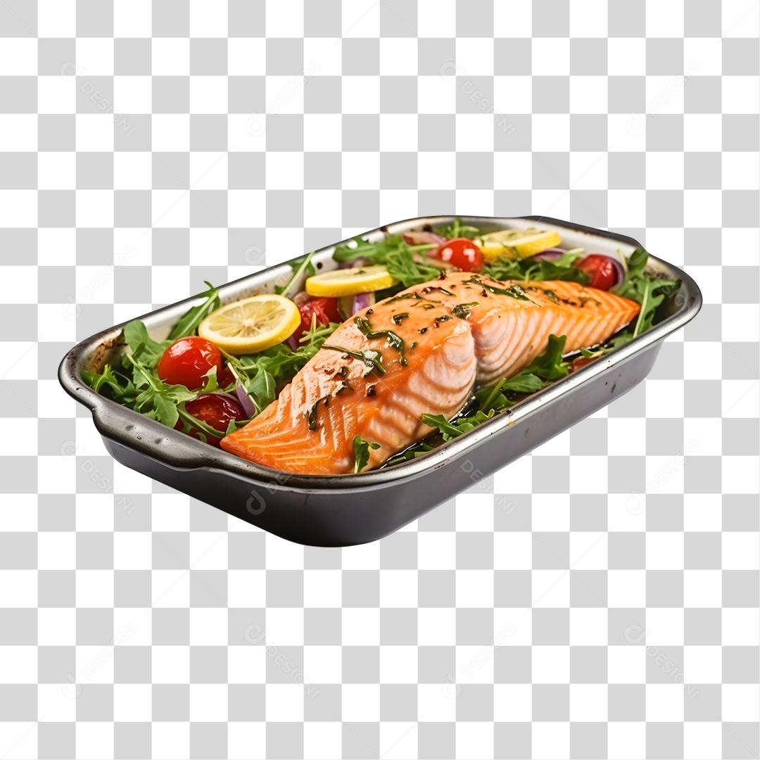 Forma com Peixe Assado e Saladas para o Natal PNG Transparente
