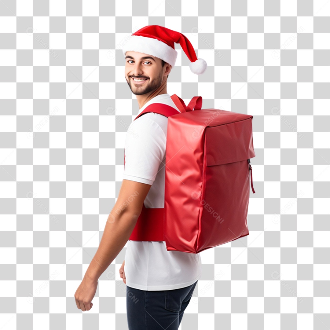 Entregador com Gorro Natalino PNG Transparente