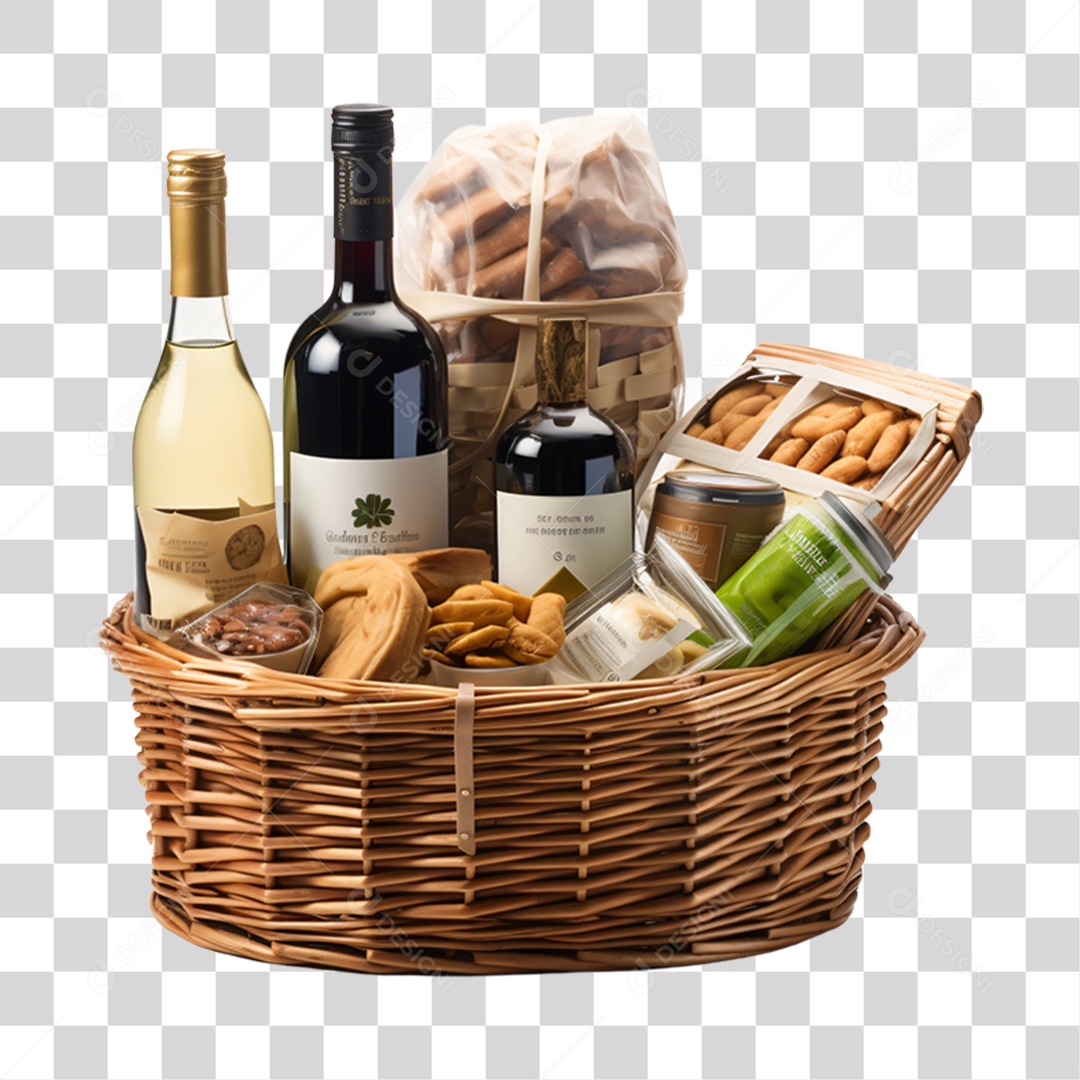 Cesta de Natal Cheia de Presentes PNG Transparente