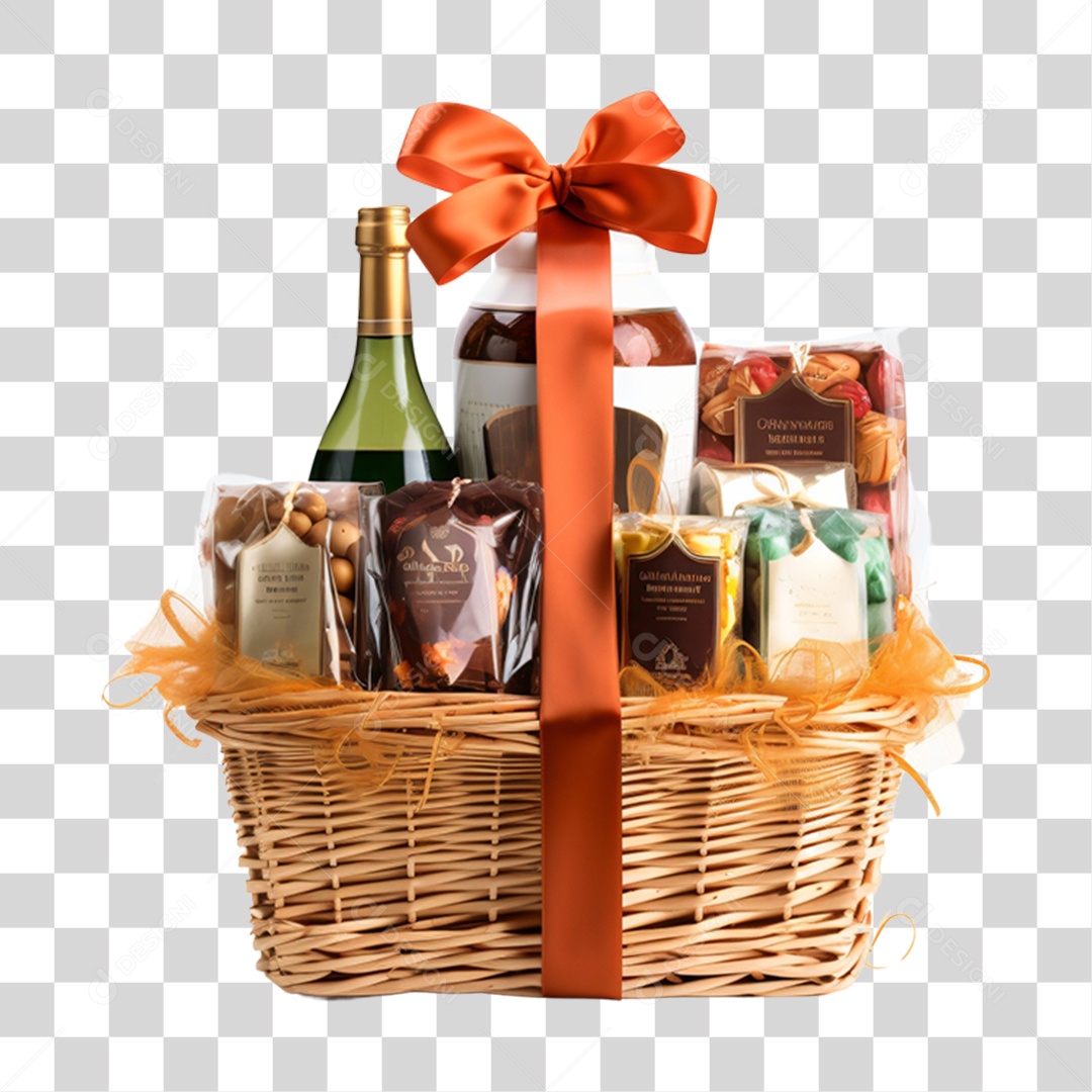 Cesta de Natal Cheia de Presentes PNG Transparente