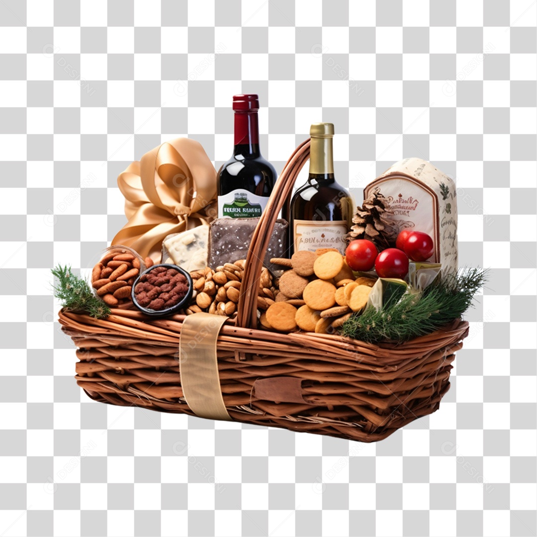 Cesta de Natal Cheia de Presentes PNG Transparente
