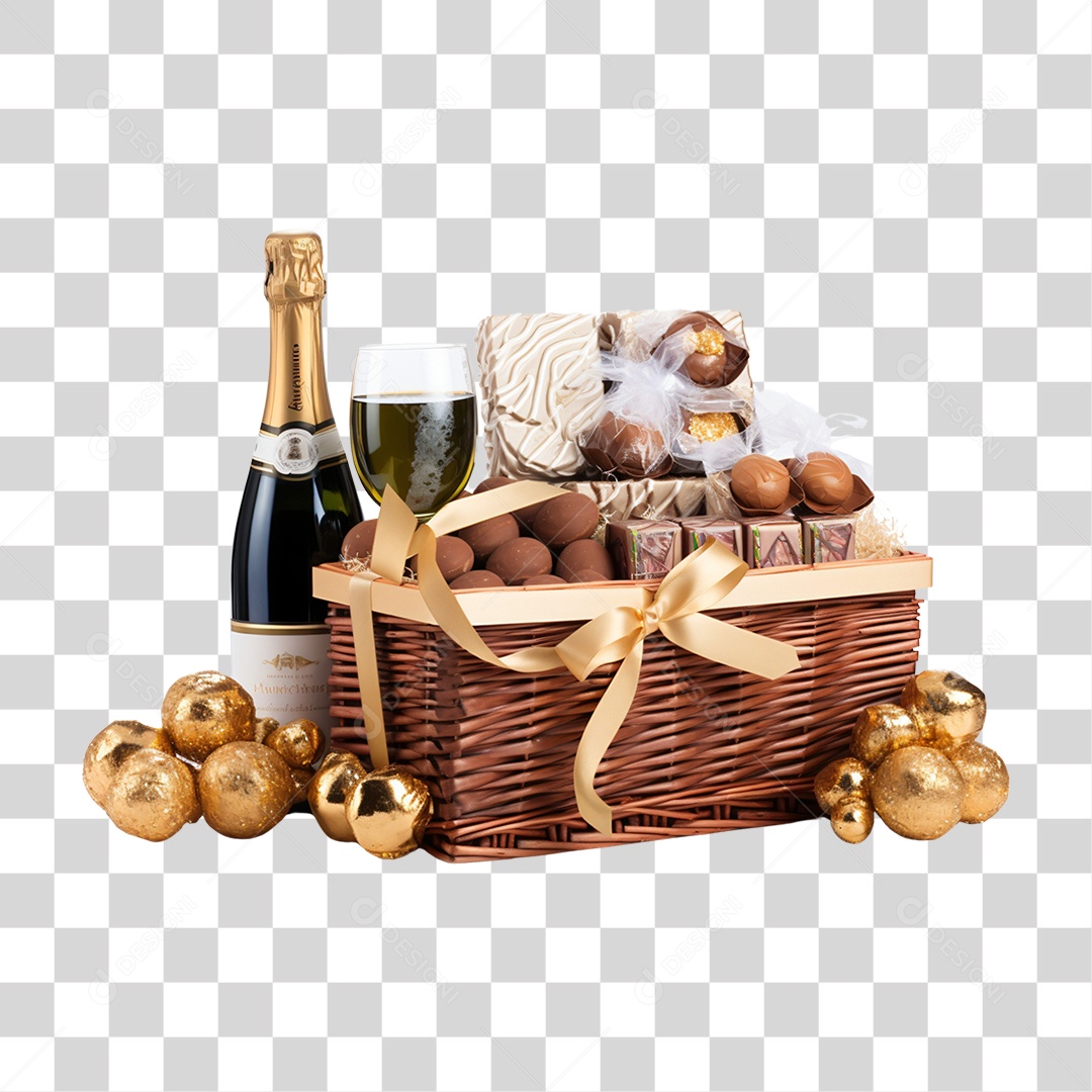Cesta de Natal Cheia de Presentes PNG Transparente