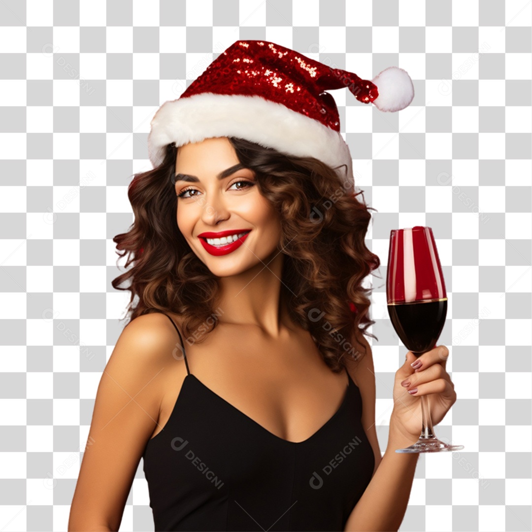 Mulher de Gorro Vermelho Para Comemoração de Natal PNG Transparente