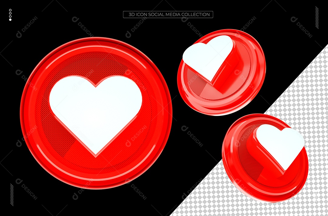 Emoji de Círculo e Coração Elemento 3D para Composição PSD