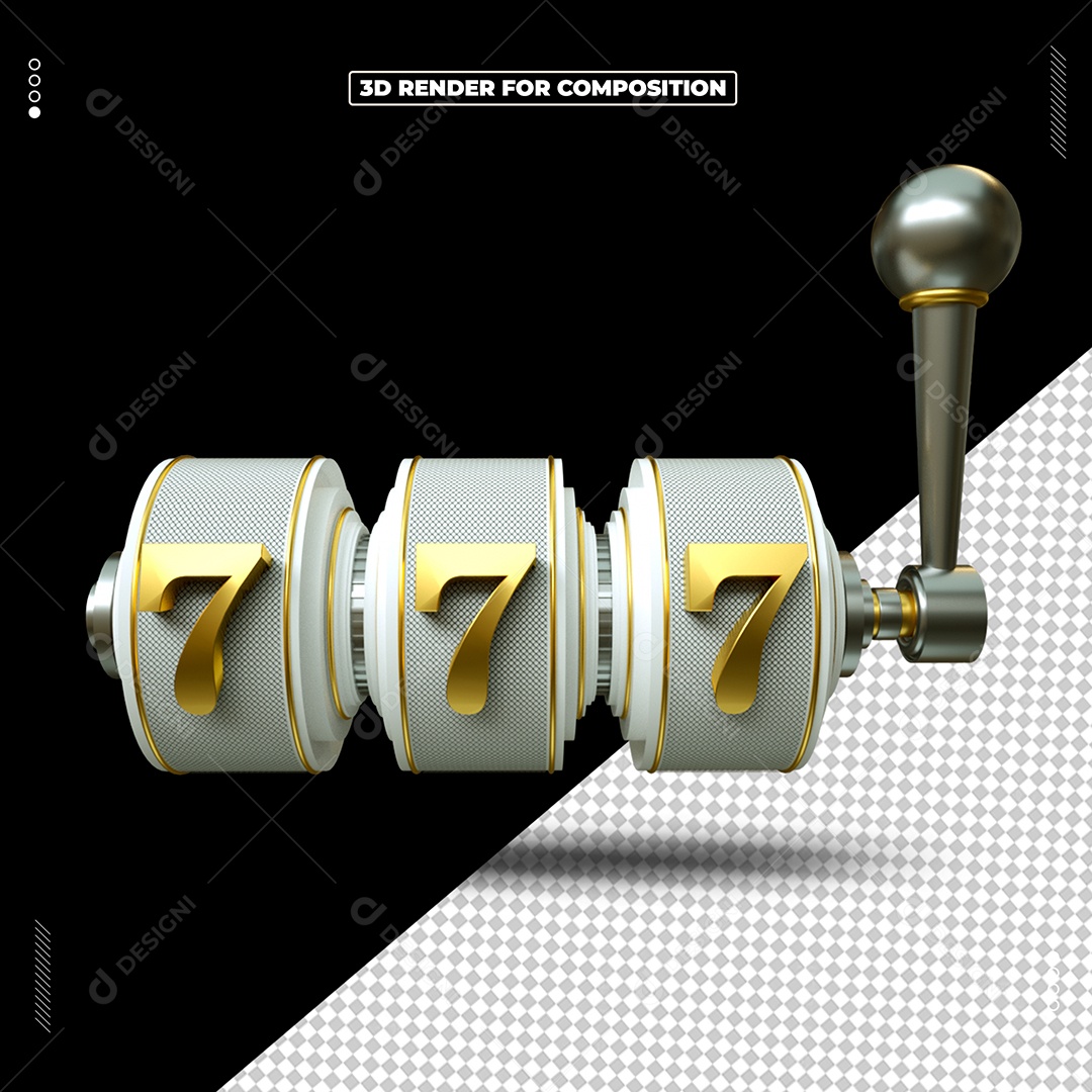Cassino Roleta Elemento 3D Branco Dourado para Composição PSD