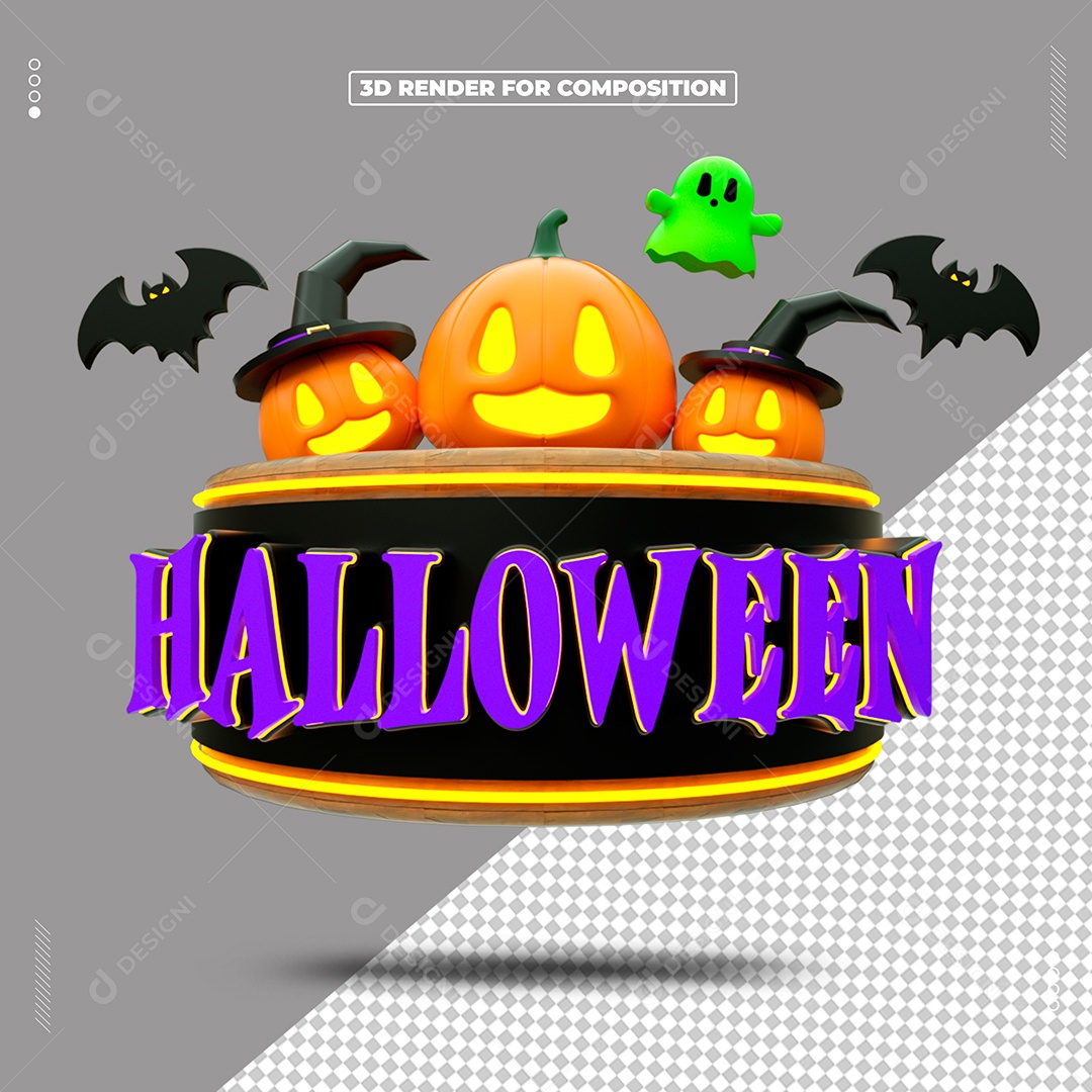 Halloween Abóbora Morcego Fantasma Elemento 3D para Composição PSD