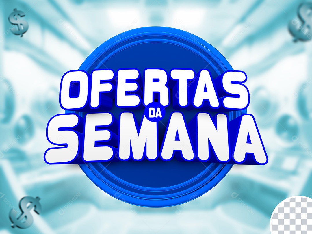 Ofertas da Semana Selo 3D Azul Branco para Composição PSD