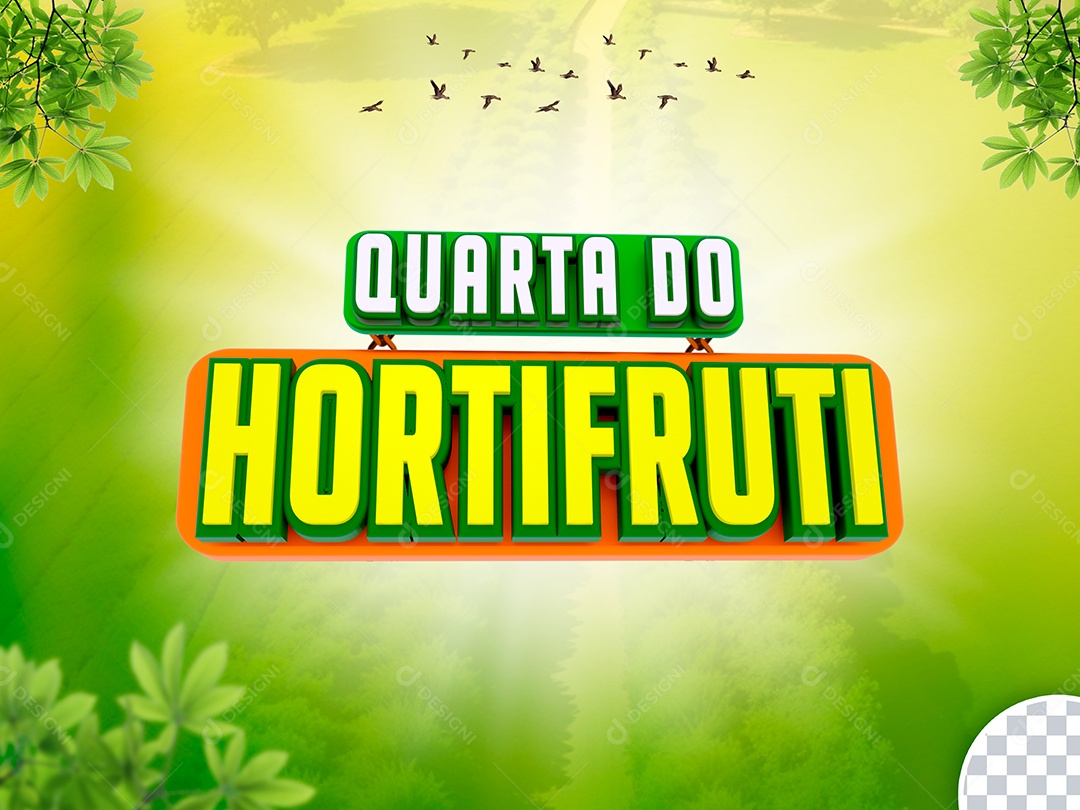 Quarta do Hortifruti  Selo 3D Verde Dourado para Composição PSD