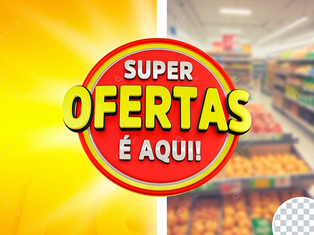 Super Ofertas Selo 3D Vermelho Dourado para Composição PSD