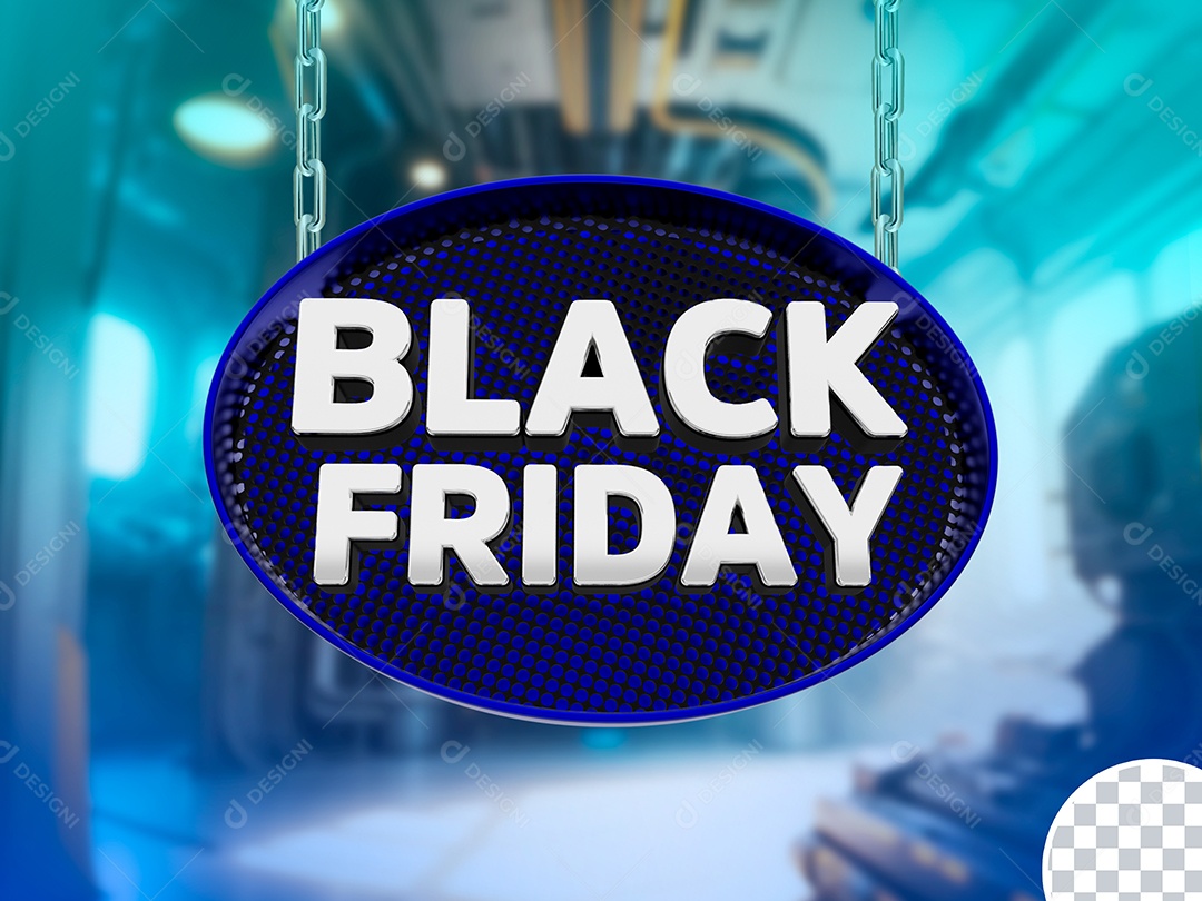 Black Friday Selo 3D Branco Preto Azul para Composição PSD