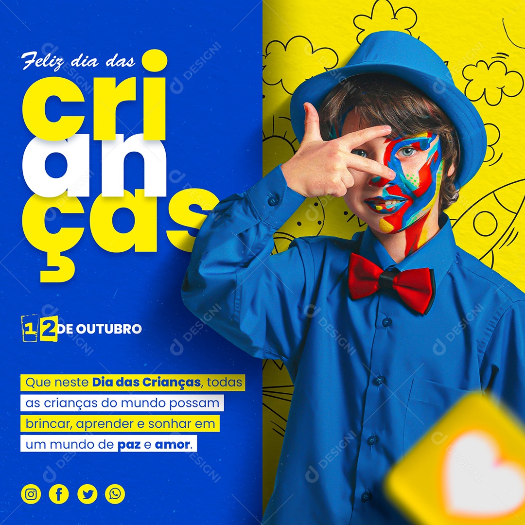 Feed Mundo De Paz e Amor Feliz Dia Das Crianças Social Media PSD Editável