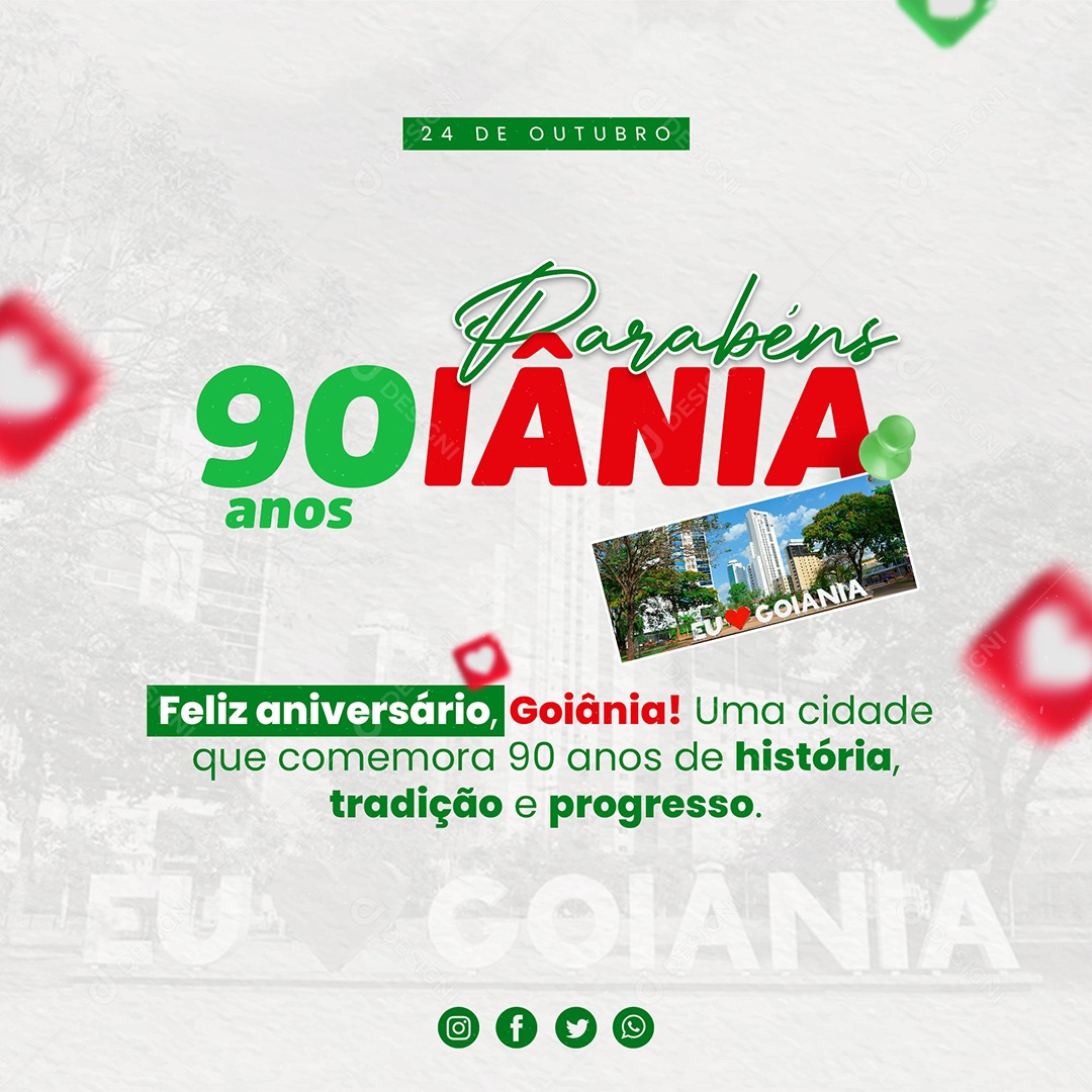 Feed Parabéns Goiânia Feliz Aniversário Tradição Social Media PSD Editável