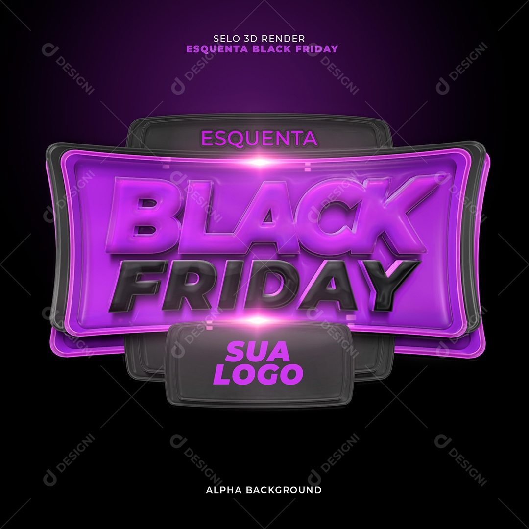 Black Friday Selo 3D Roxo Preto para Composição PSD