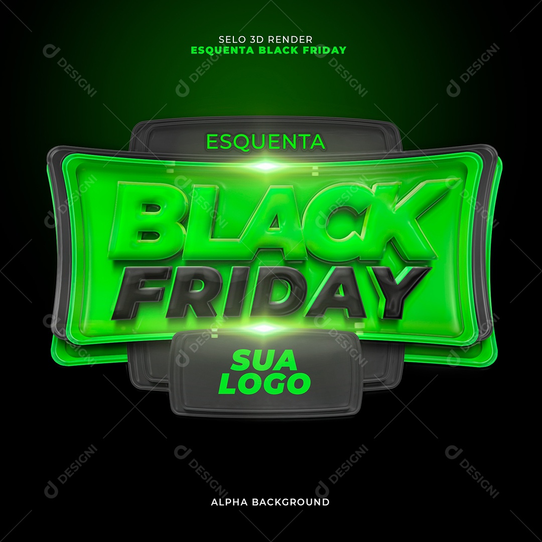 Black Friday Selo 3D Verde Preto para Composição PSD