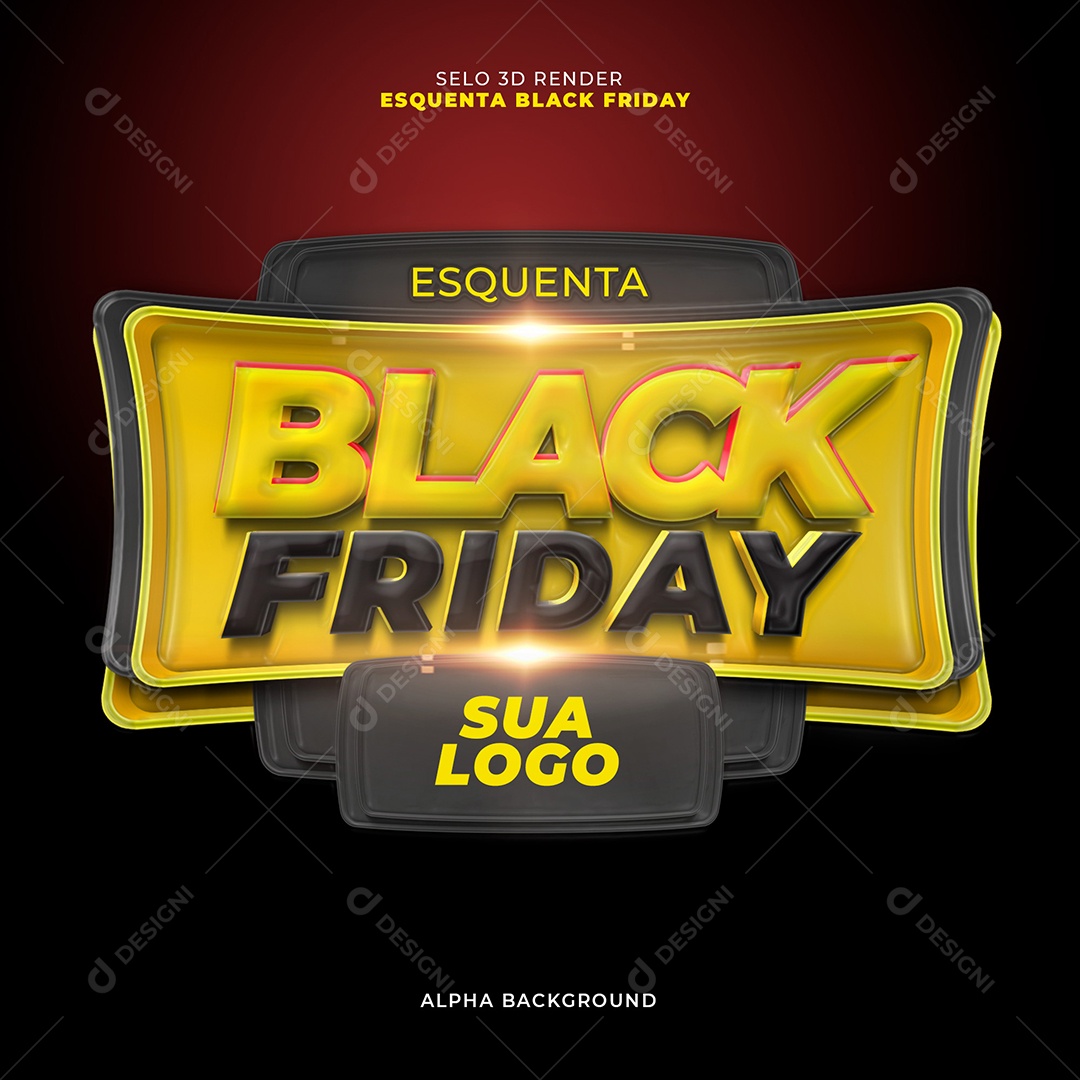 Black Friday Selo 3D Dourado Preto para Composição PSD