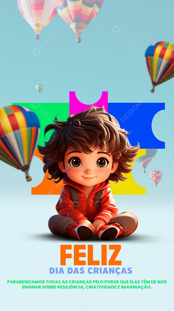 Story Feliz Dia Das Crianças Parabenizamos Todas as Crianças pelo Poder que Elas Têm Social Media PSD Editável