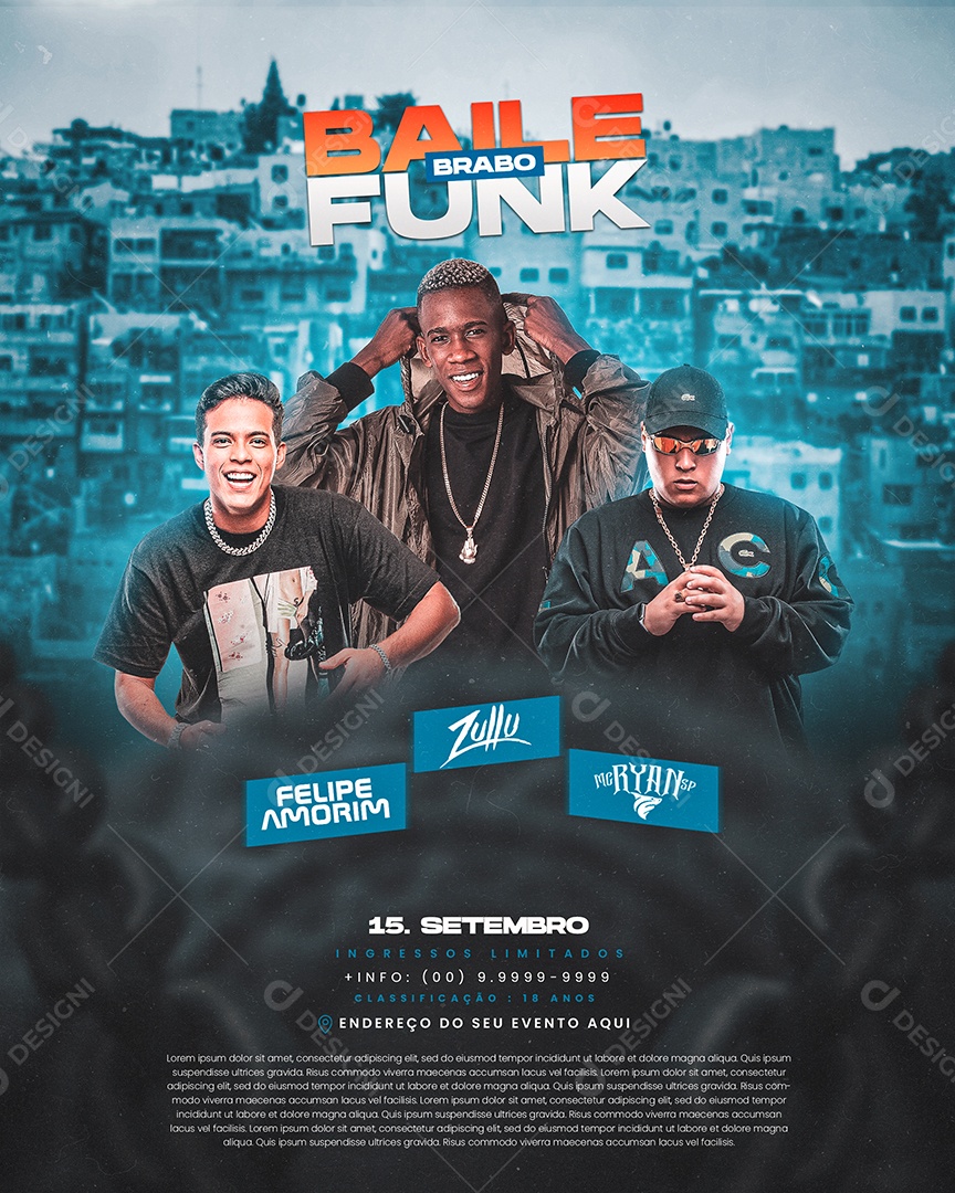 Flyer Baile Funk Brabo Felipe Amorim Zullu Mc Ryan SP Social Media PSD Editável
