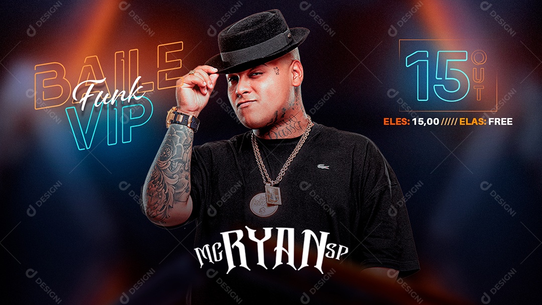 Banner Flyer Baile Funk Vip Mc Ryan SP Social Media PSD Editável