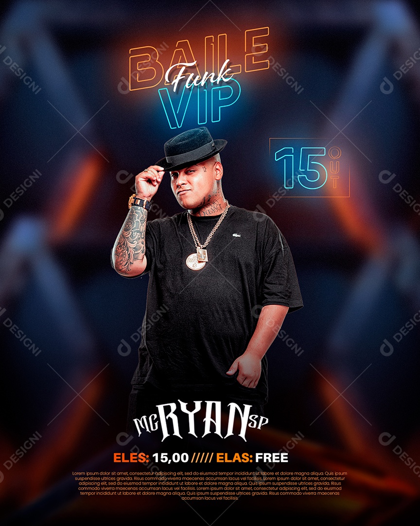 Flyer Baile Funk Vip Mc Ryan SP Social Media PSD Editável