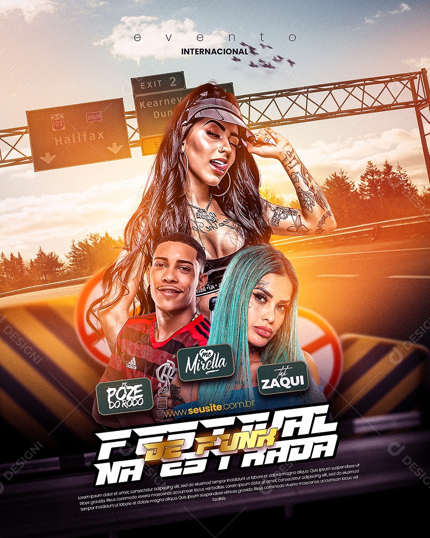 Flyer Evento Internacional MC Poze Do Rodo Mc Mirella Mc Tati Zaqui Social Media PSD Editável