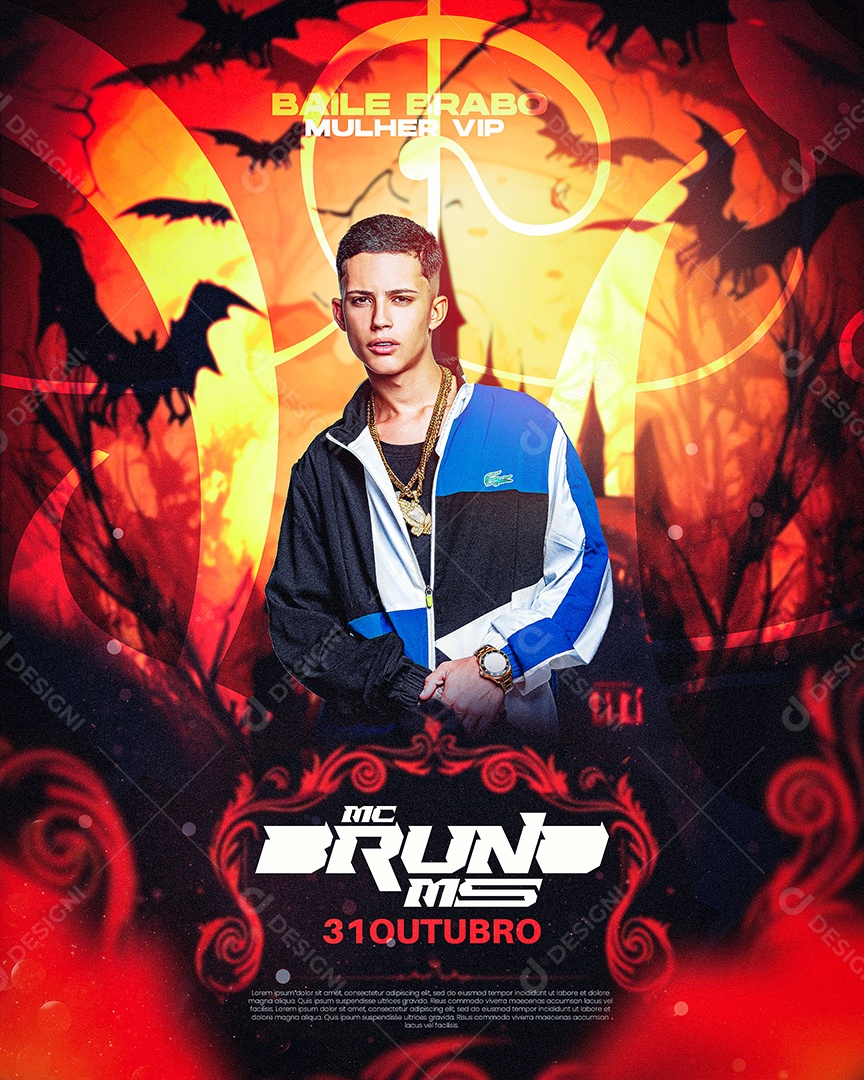 Flyer Halloween Baile Brabo Mulher Vip Mc Bruno MS Social Media PSD Editável